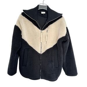 Varley Corson Sherpa Jacket Women Size XS Black Full Zip Relaxed Fit Cozy
